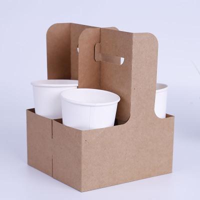 China Cheap Customized Disposable Take Away Beverage Craft Paper Cup Wrapping Paper Coffee Tea Carrier Hot Disposable Paper Cup Holder For Beverage Delivery for sale