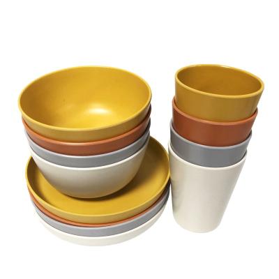 China Sustainable Wholesale Eco Friendly Biodegradable Bamboo Fiber Pure Color Adult Dinnerware Set for sale