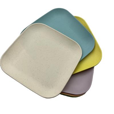 China Sustainable Pantone color 20cm size 8 inches square shape blue green red pink colorful bamboo fiber plates for sale