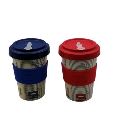 China Sustainable Wholesale Custom Logo Pattern Reusable Nordic Personalized Travel 16oz Eco Bamboo Fiber Coffee Cup With bamboo Lids for sale