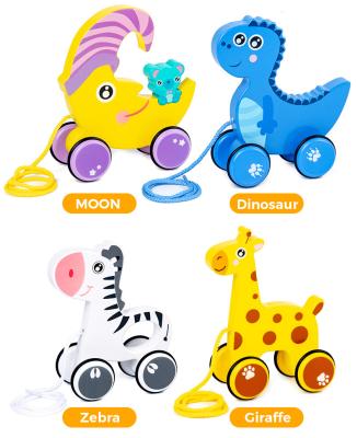 China Children's toys cartoon animal wooden car push-pull toys for sale