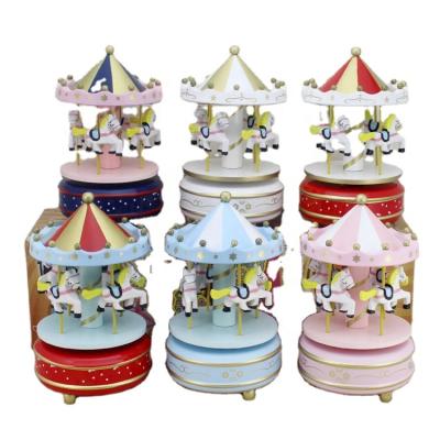 China Promotional Gift Classic Christmas Wooden Carousel Music Boxes Gifts for sale