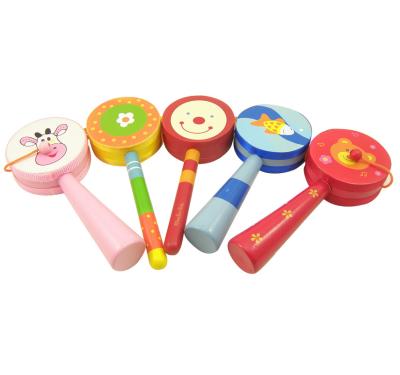 China Musical Toy Wooden Toy Rattle Animal Cartoon Hand Bells Jingle Drum Sale for sale