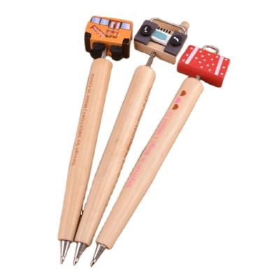 China Promotional Pen Wholesale Cartoon Wooden Ballpoint Pen For Kids for sale