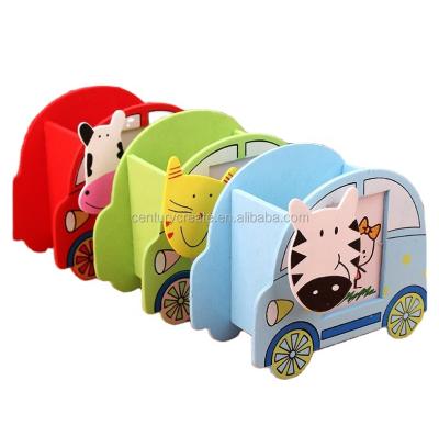 China 100% Eco-Friendly Wood Eco-Friendly Cartoon Pencil Pot Pen Holders Container For Kids for sale