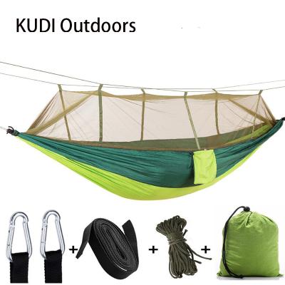 China Foldable Portable 210T/70D Nylon Parachute Camping Hammock With Mosquito Net for sale