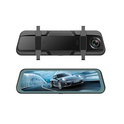 China 120 Degree 10 Inch Dual Camera Dash Cam Touch Screen Rearview Mirror Streaming Video 1080P Car DVR for sale