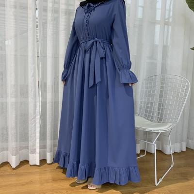 China Long sleeve new solid color fashion abaya muslim dresses islamic clothing plus size pure color ladies muslim casual dress for sale