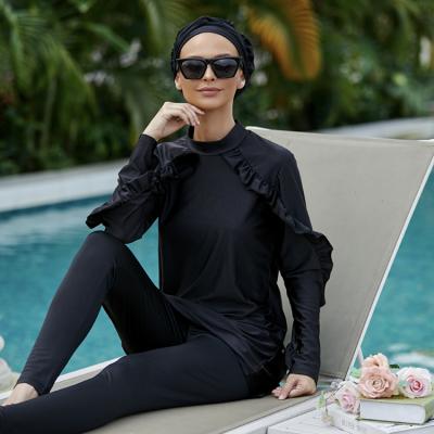 China QUICK DRY Hot Selling Muslim Long Pants Swimwear Women And Black Modest Muslim Swimwear Tops Set for sale