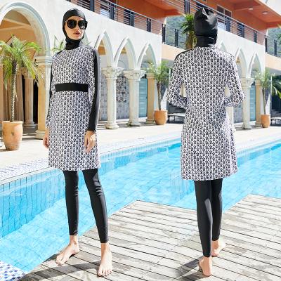 China Middle East QUICK DRY Arabic Islamic Swimwear Printed Full Coverage 3 Pieces Islamic Muslim Swimwear For Women for sale