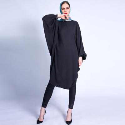 China Solid Color Batwing Sleeve Design Middle East Malaysia Blouses Big Top Loose Muslim Blouse For Muslim Women for sale