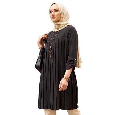 China Middle East Ladies Clothing Daily Islamic Blouse Tops Casual Loose Round Neck Plus Size Long Tops For Muslim Woman for sale