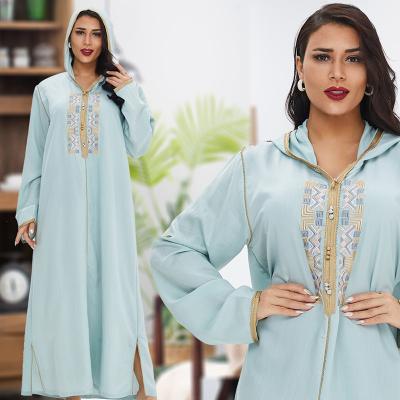 China Online Dubai Muslim Women Robe Kimono Pajamas Abaya Robe Casual Sleepwear Homewear Embroidered Muslims Hooded Robe Robe for sale