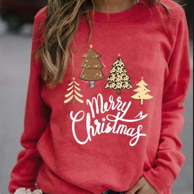 China ZACAVIA 2021 New Christmas Women Anti-wrinkle Round Neck Sweatshirt Tree Letter Print Free Hooded Autumn Pullover Female Casual Sweatshirt for sale