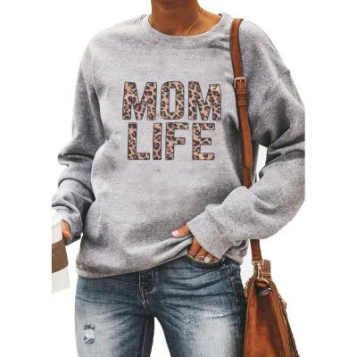 China Anti-Wrinkle ZACAVIA Women MOM LIFE Leopard Top Letter Print Pullover Gray Autumn Winter Street Fashion Feminine Oversized Sweatshirt Sweatshirt for sale