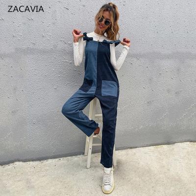 China 2021 ZACAVIA Autumn New Women's overalls two color anti-pilling splicing symmetrical casual overalls bib overalls for sale