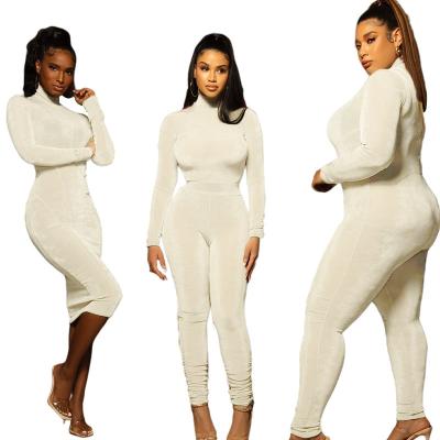 China MA0030 Causual Spring Basic Womens Outfits Solid Color Long Sleeve Jumpsuit Stacked Pants Loungewear Sheer Women Two Piece Set for sale