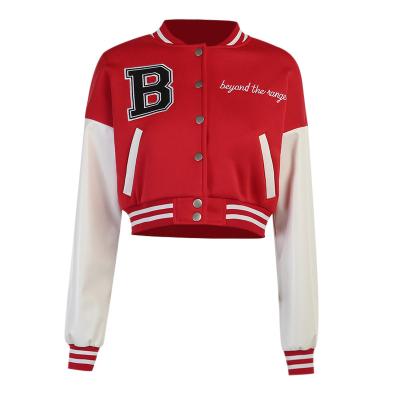 China MA0033 Women's Leather Sleeves Breathable Crop Top Winter Jacket Letter Pattern Embroidery School Baseball Short Jacket For Girls for sale