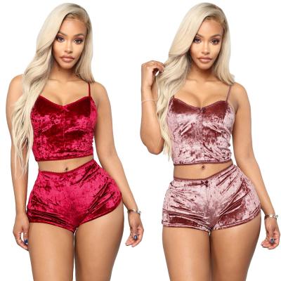 China MA0024 Wholesale Cheap Breathable Women's Hot Sale Velvet Fabric 2 Pcs Set Pajamas Nightgown Sexy Sleepwear Good Quality Short Pajamas Set for sale