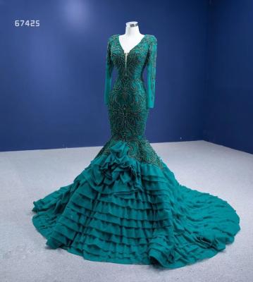 China Anti-wrinkle MAE0008 Luxury Party Dress Dark Green Formal Gown Ruffles Evening Gown Dubai Style Elegant Mermaid Evening Dresses for sale