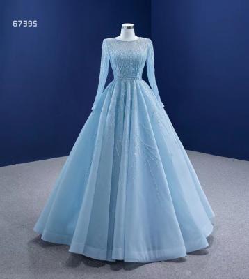 China Anti-wrinkle MAE0015 Elegant Luxury Formal Dress Beaded Handwork Long Sleeve Evening Gown A Line Prom Dress Tulle Party Evening Dress for sale