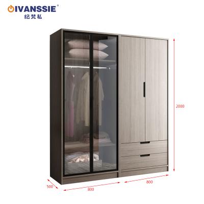 China MDF Wardrobe (Other) Simple Design Almirah Adjustable Home Bedroom Wardrobe Furniture Wooden Wardrobe With Glass Door for sale