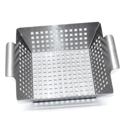 China Dustproof Wholesale Barbecue Baking Stainless Steel Heavy Duty Square Vegetable BBQ Grill Basket BBQ Grill Basket for sale