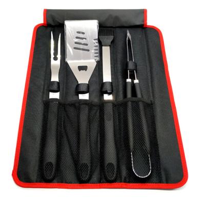 China Easily Cleaned BBQ 4pcs Tool Kit Stainless Steel Spatula Tongs Bifurcate BBQ Grill Utensil Set for sale