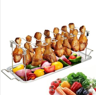 China Easily Cleaned Grill Or Oven Accessories Stainless Steel Chicken Leg And Wing Grill Rack With Metal Drip Tray for sale