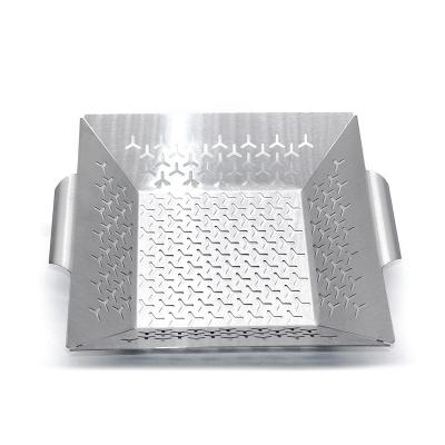 China Dustproof Hot Sale Stainless Steel Vegetable Barbecue Grill Basket Outdoor Square Charcoal for sale