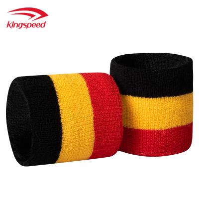 China Custom Universal Sports Fashion Soccer Wrist Band Cotton Fabric Stripes Color Wristband Sweatband for sale