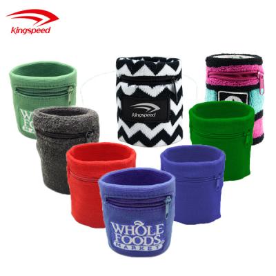 China Custom Wholesale Universal Tennis Sport Wrist Band Money Wallet Pocket Sweat Bracelet With Zipper Pouch for sale