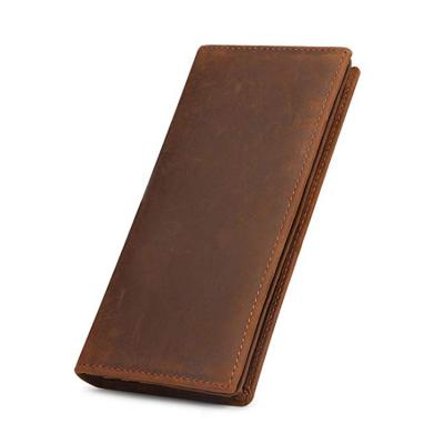 China Crazy Horse Waterproof Multifunction Money Clip Card Holder Vintage Leather Long Wallet for sale