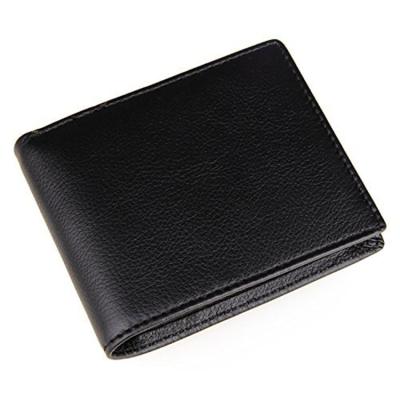 China Wholesale Waterproof Black Genuine Leather Men Bifold Credit Card Slim Short Wallet for sale