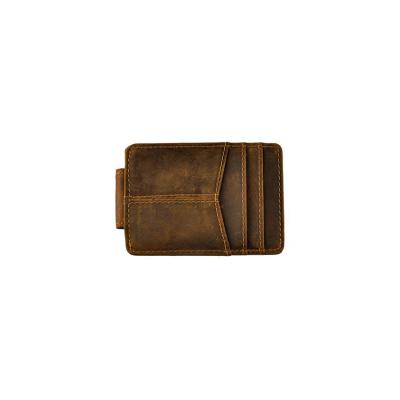 China Slim Handy Wallet Front Pocket Custom Vintage Genuine Leather Leather ID Card Holder for sale