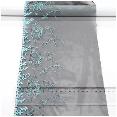 China Sustainable OEM factory customized cyan 20cm diamond pattern pattern embroidery lace fabric for sale