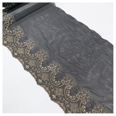 China Sustainable Newly designed black 25cm embroidered lace clothing underwear mesh lace fabric for sale