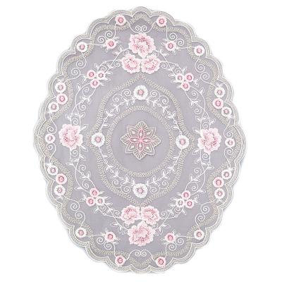 China Sustainable Oval large lace patch 28cm suitable for bedding and duvet cover decoration 3d flower lace and Embroidered dining mat for sale