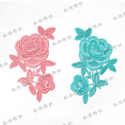 China Water Soluble 100% Polyester Monochrome Customizable Pattern Decal Decorative Flower Embroidery Patch for sale