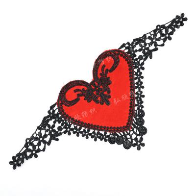 China Sustainable Black red heart-shaped 28cm sexy lingerie clothing decoration Embroidery Patch for sale