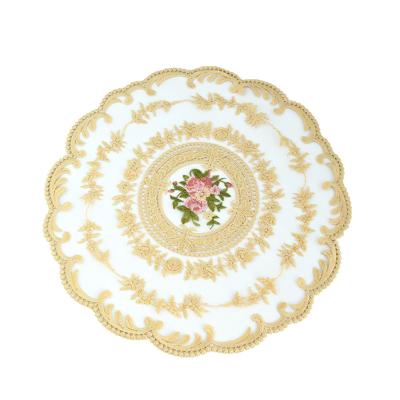 China Sustainable elegant  european style lace placemat round dustproof cover embroidery round placemats for sale