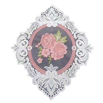 China Sustainable Pastoral style lace peony embroidered high-end dining mat coasters for drinks for sale