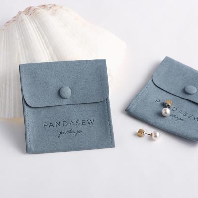 China Luxury Custom Printed PandaSew Logo Microfiber Suede Snap Magnetic Button Jewelery Gift Pouch Bag for sale