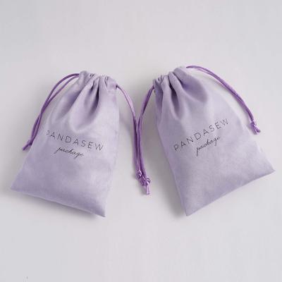 China Luxury PandaSew Customized Logo Suede Jewelry Packaging Purple Drawstring Bag With Logo for sale