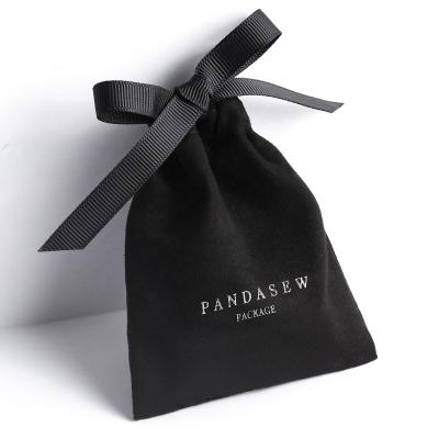 China PandaSew Custom Logo Print Necklace Bracelet Gift Drawstring Bag Suede Luxury Jewelry Pouch 10x8cm for sale