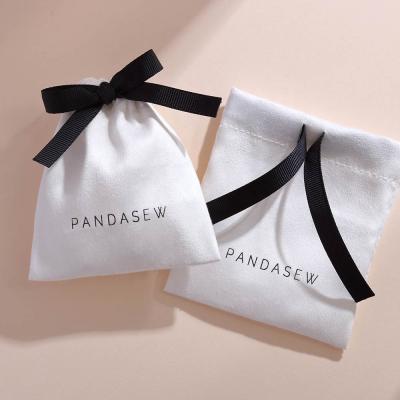 China PandaSew Luxury Custom Jewelry Packaging Printed Logo Drawstring Bag Suede Jewelry Pouch for sale