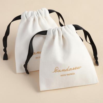 China PandaSew Logo White Luxury Twill Cotton Jewelry Recyclable Custom Jewelry Packaging Bag Small Gift Jewelry Pouch for sale