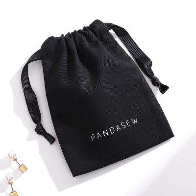 China PandaSew Recyclable 3 x 4 Inch Black Chiffon Calico Drawstring Bag Logo Organic Cotton Jewelry Custom Drawstring Bags for sale