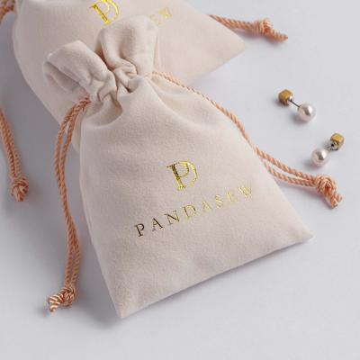 China Custom Drawstring Bag PandaSew Logo Gold Hot Stamping Gift Package Velvet Pouch Jewelry Bag for sale