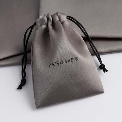 China Luxury Custom PandaSew Logo Printed Satin Jewelry Pouch Hair Shoe Dust Cloth Cosmetic Drawstring Bag for sale